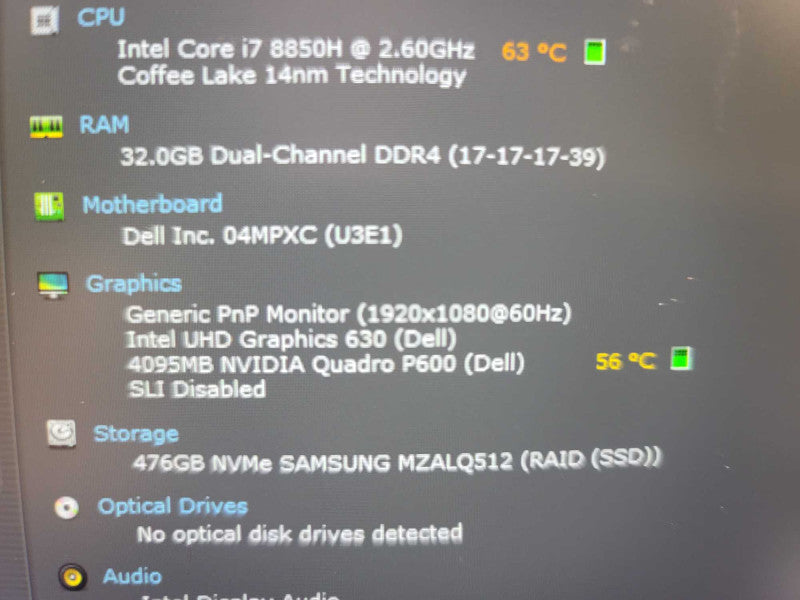 Dell Precision 3530 i7-8850H, 32GB DDR4, 4GB Nvidia Quadro P600, 512GB m.2  Î²