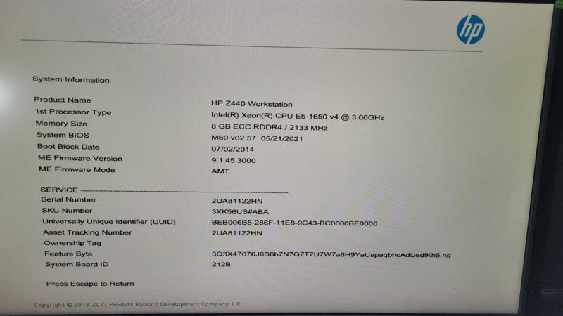 HP Z440 - Xeon E5-1650 v4 | 8GB RAM | NO HDD | QUADRO K2000