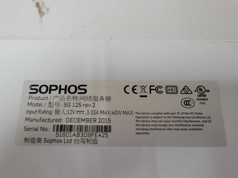Sophos SG125 rev.2 Firewall 8-Port Router Appliance, READ _