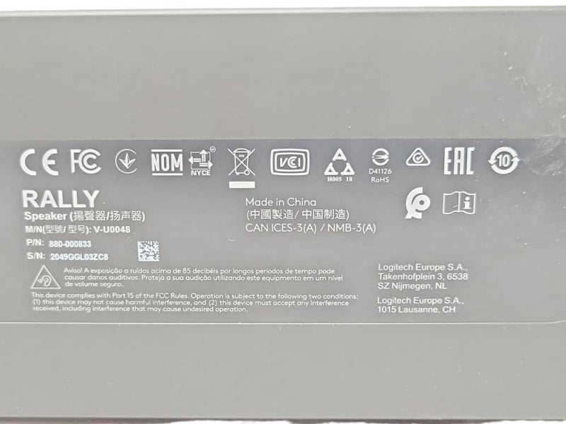 Logitech V-U0048 Rally L Speaker 880-000833, READ _