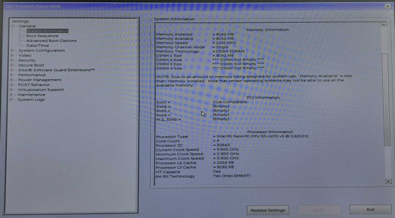 Dell Precision T3620 Xeon E3-1270 v5 @ 3.60GHz 8GB DDR4 Ram Quadro M4000 )