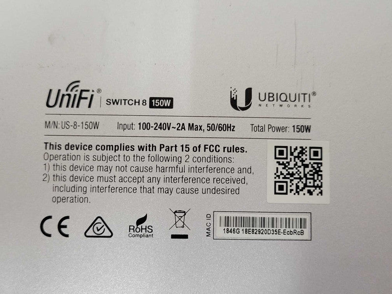 Ubiquiti Networks US-8-150W 8 Port POE Ethernet Switch, READ _