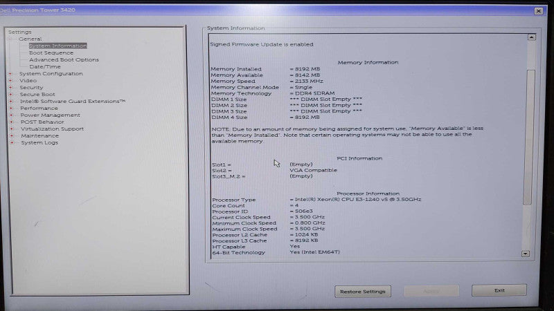Dell Precision T3420 Xeon E3-1240 V5 @ 3.50ghz / 8gb ram / Quadro K620 #
