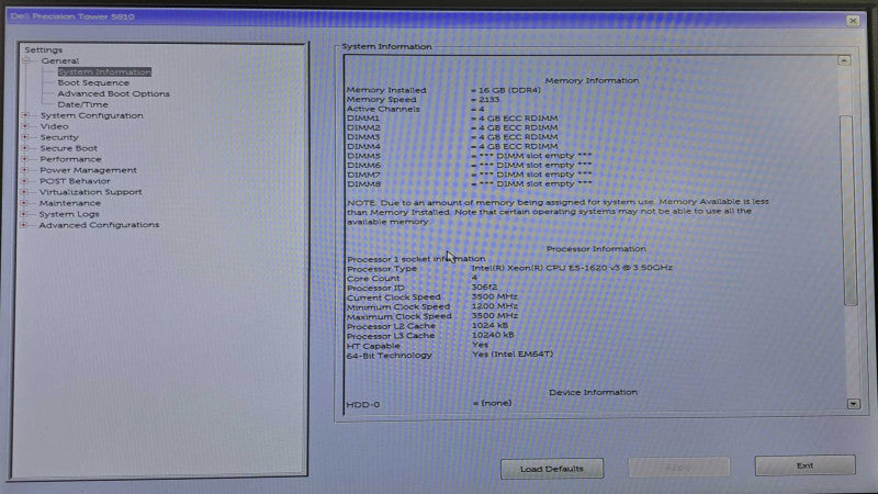 Dell Precision T5810 Xeon E5-1620 v3 @ 3.50GHz 16GB DDR4 Quadro K4200 + Wi-Fi )