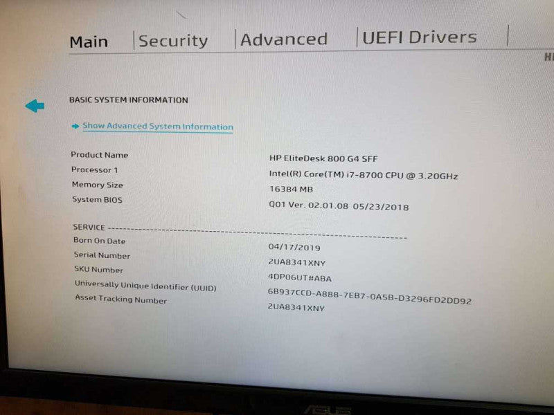 HP - EliteDesk 800 G4 SFF - Intel(R) Core (TM) i7- 8700 CPU @ 3.20GHz 16GB  Q