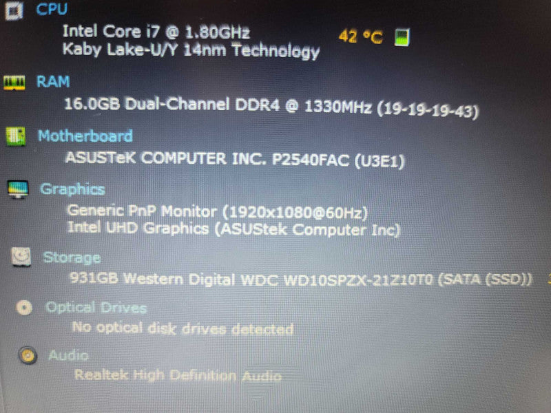 AsusPro P240F i7-10510U, 16GB DDR4, 1TB  HDD Î²