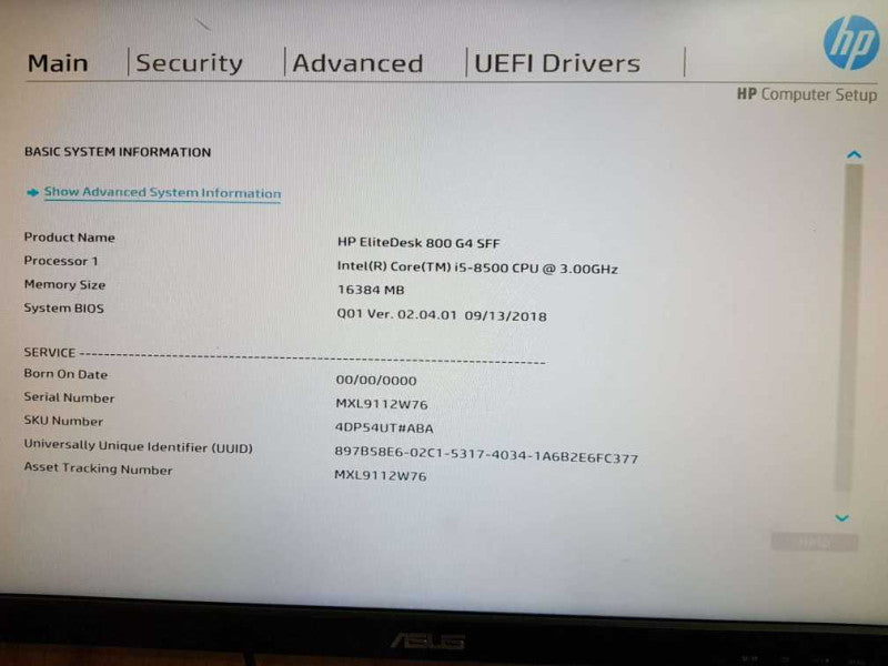 HP EliteDesk 800 G4 SFF - Intel (R) Core (TM) i5 - 8500 CPU @ 3.00GHz 16GB  Q