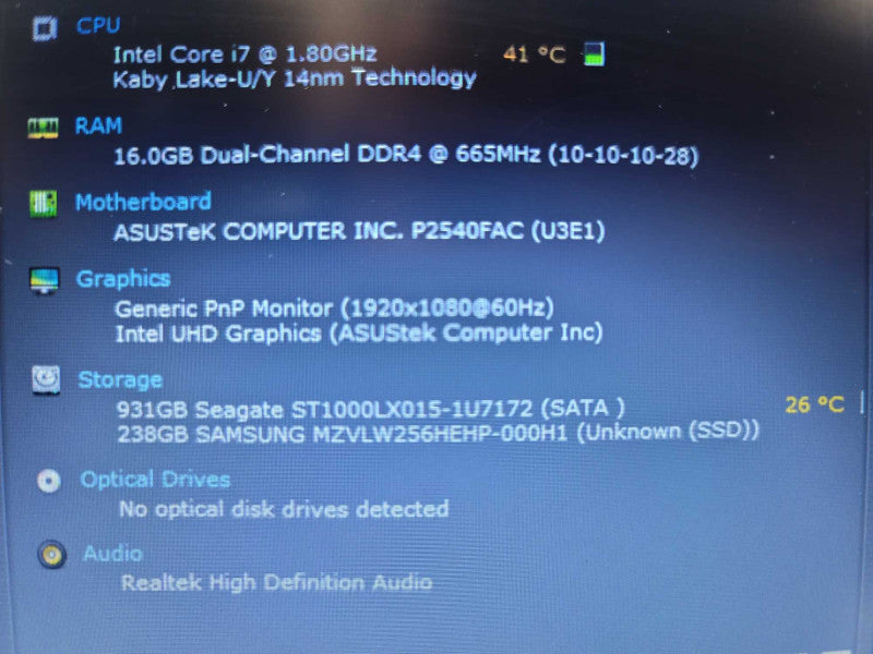 AsusPro P2540F i7-10510U, 16GB DDR4, 256GB m.2 + 1TB HDD , missing \\"I\\" key  Î²