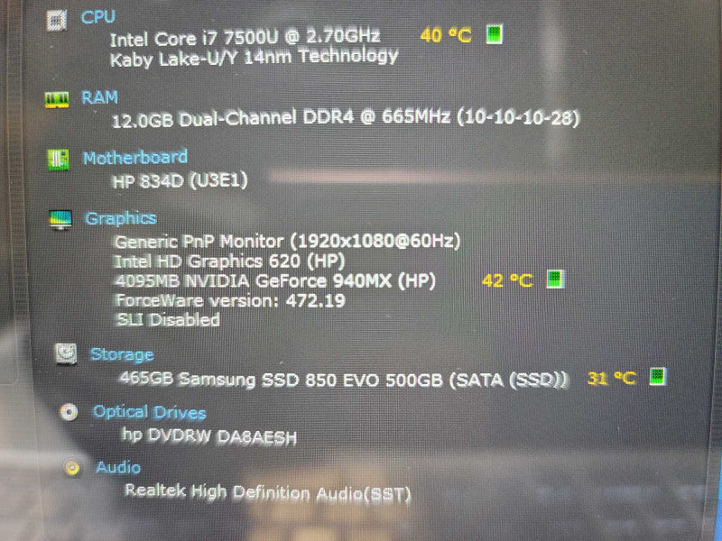 HP Envy 17\\" i7-7500U@ 2.70GHz, 12GB DDR4, 4GB Nvidia GeForce 940MX, 512GB SSD Î²
