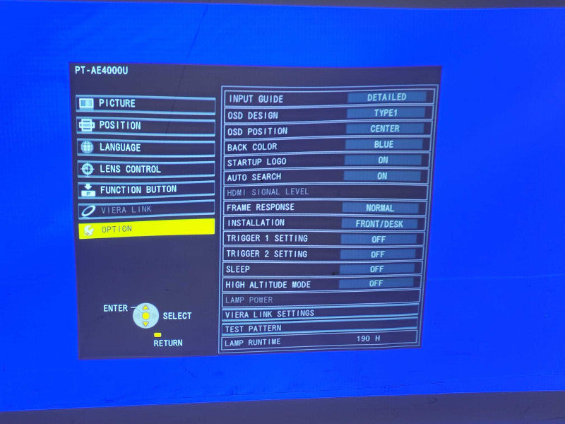 Panasonic PT-AE4000U LCD Projector with only 190H Lamp Runtime _