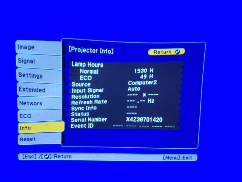 Epson PowerLite 109W H861A LCD Projector 2x HDMI ports 1530 Hours _