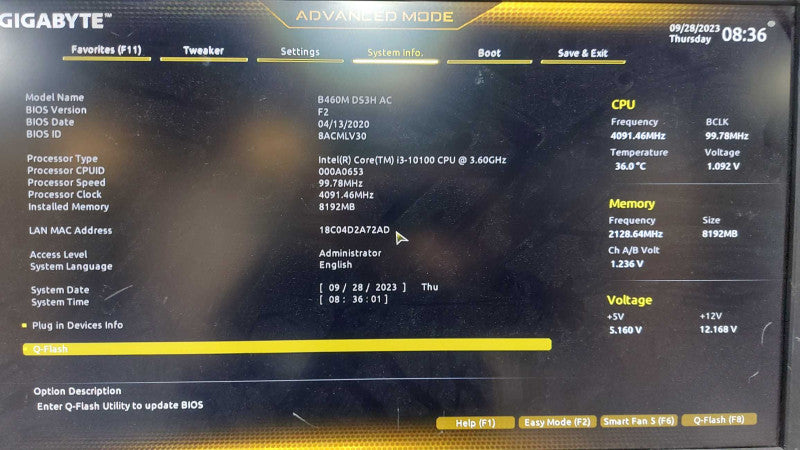 Deep Cool Case PC i3-10100 @ 3.6ghz / 8gb ram / Gigabyte B460M DS3H #