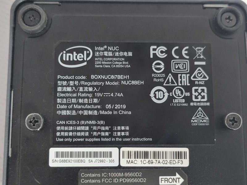 Intel NUC BOXNUC8i7BEH1 Core I7-8559U 2.7GHz, 16GB DDR4, 480GB SSD, SEE Q_