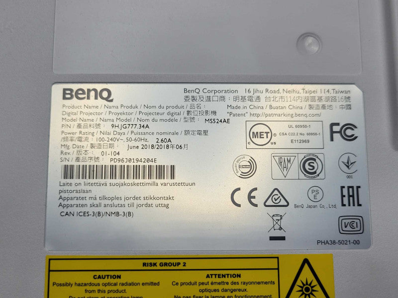 BenQ MS524AE DLP Projector HDMI, 522 Lamp Usage Time, No Remote _