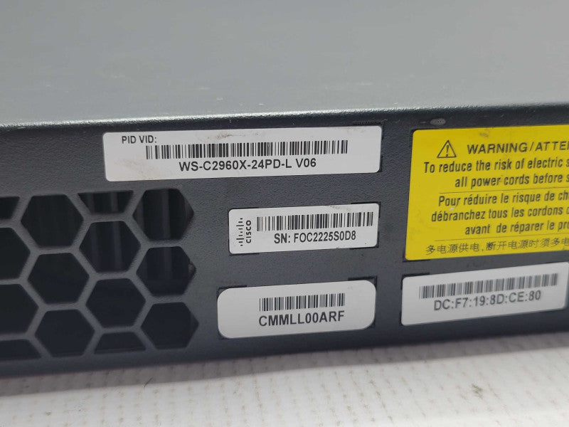 Cisco Catalyst 2960X Series WS-C2960X-24PD-L 24-Port Gig PoE Managed Switch _