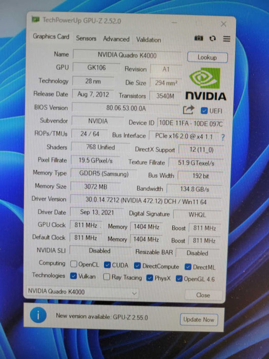 NVIDIA Quadro K4000 3GB GPU Workstation GPU