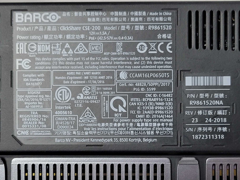 Barco ClickShare CSE-200 Wireless Presentation System R9861520 Q_