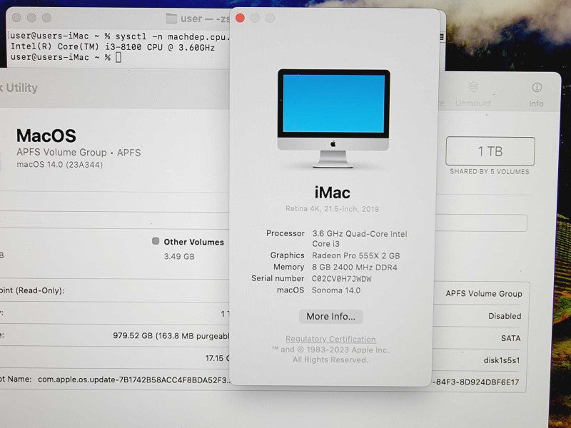 Apple iMac Retina 4K 2019 21.5\\" Core i3-8100 @ 3.6GHz 8GB DDR4 1TB HDD [Read] (