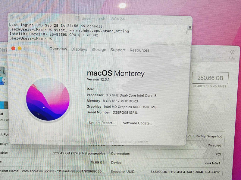 Apple iMac Retina 2015 21.5\\" Core i5-5250U @ 1.6GHz 8GB DDR3 250GB SSD (
