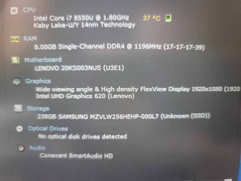 Lenovo ThinkPad E580 i7-8550U @ 1.80GHz, 8GB DDR4, 256GB m.2 QÎ²