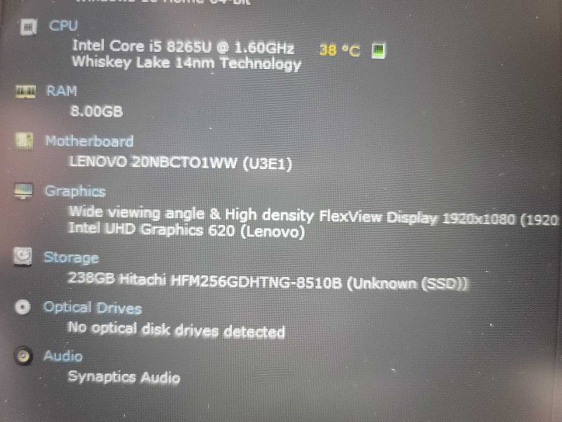 Lenovo ThinkPad i5-8265U@ 1.60GHz, 8GB DDR4, 256GB m.2 *READ Î²