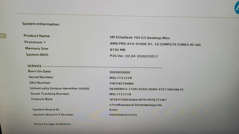 HP EliteDesk 705 G3 - AMD PRO A10-9700E R7 | 8GB RAM | NO HDD Q