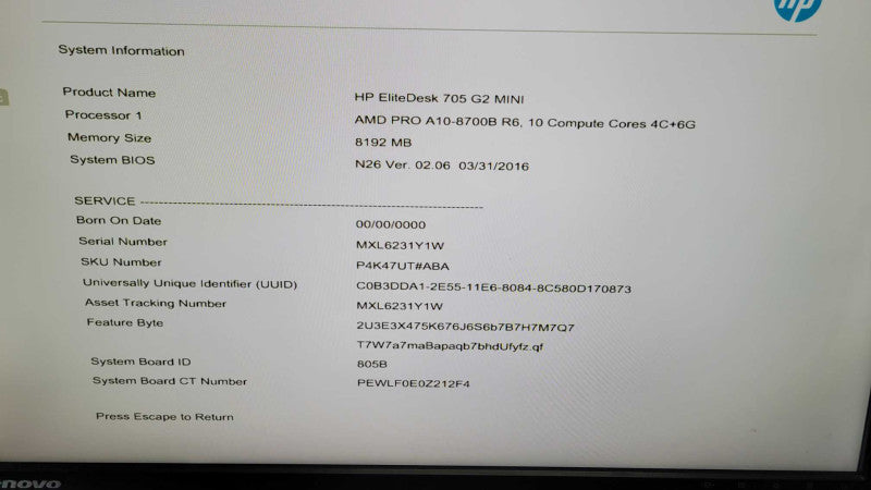HP EliteDesk 705 G2 - AMD  A10-8700B R6 | 8GB RAM | NO HDD Q
