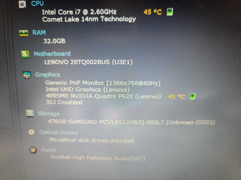 Lenovo ThinkPad P15v i7-10750H@2.60GHz, 32GB DDR4, 4GB Quadro P620, 512GB SSD Î²