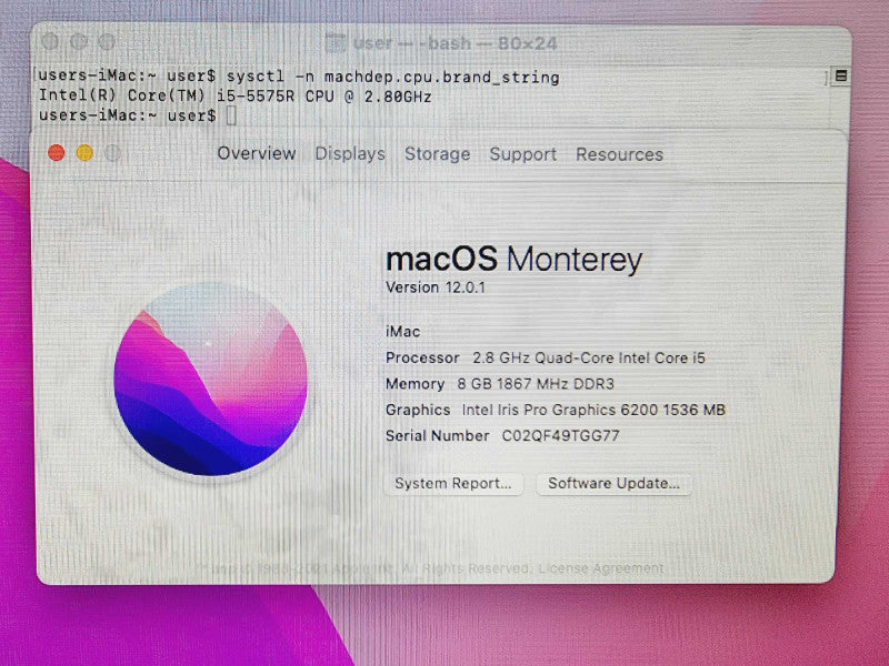 Apple iMac 2015 Core i5-5575R @ 2.8GHz 8GB DDR3 1TB HDD (
