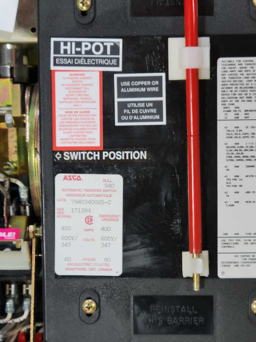 ASCO 7000 Series Automatic transfer Switch 600V 400Amp _