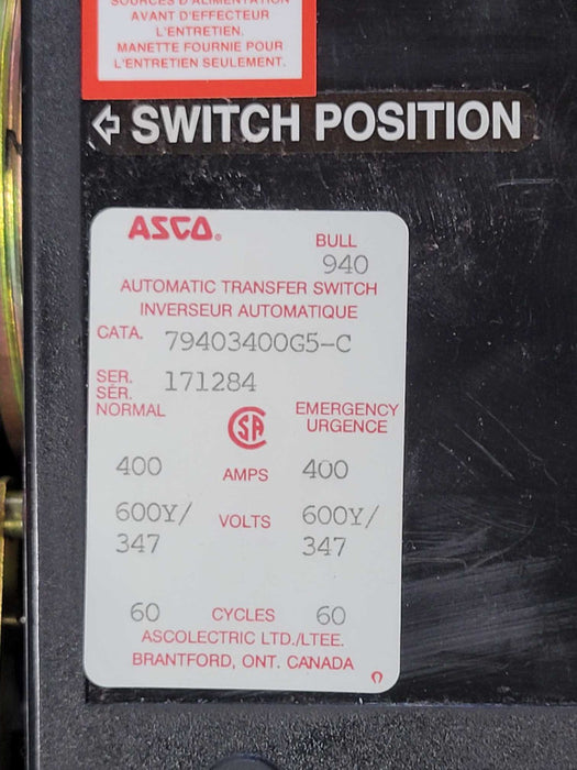 ASCO 7000 Series Automatic transfer Switch 600V 400Amp _
