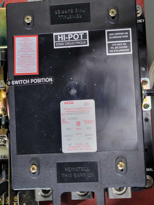 ASCO Automatic transfer Switch 600Y/347 200Amp _