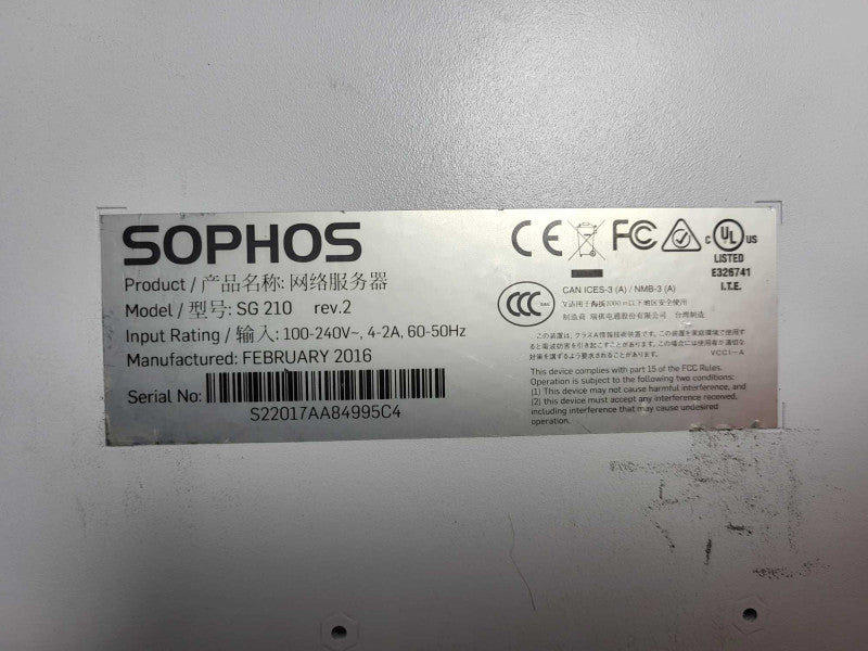 Sophos SG 210 Rev. 2 Rackmount Firewall Appliance $