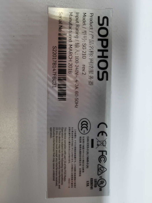 Sophos SG 210 Rev. 2 Rackmount Firewall Appliance
