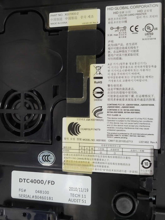 HID Fargo DTC4000 DTC 4000 Color USB Photo ID Card Printer X001800-2 _