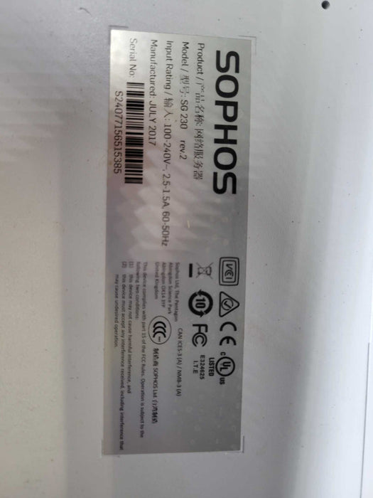 Sophos SG 230 Rev. 2 Rackmount Firewall Appliance\t Q