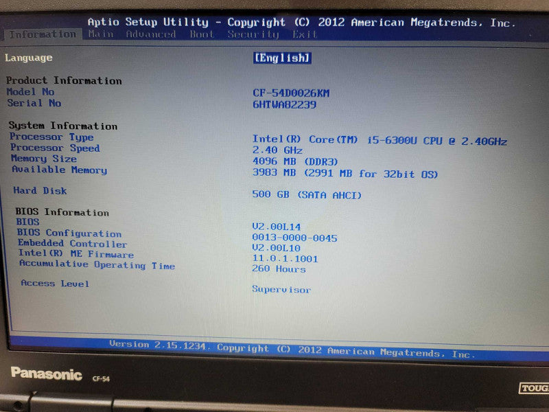 Panasonic ToughBook CF-54 i5-7300U, 8GB DDR4, 256GB SSD 11060 Hours,  Î²