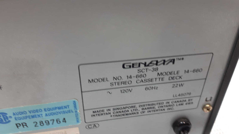 Genexxa SCT-38 14-660 High Speed Dubbing Stereo Cassette Deck with speaker &