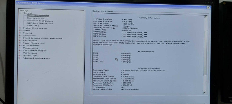 Dell Precision 3630 Xeon E-2146G @ 3.50ghz / 8gb ram / No Gpu #