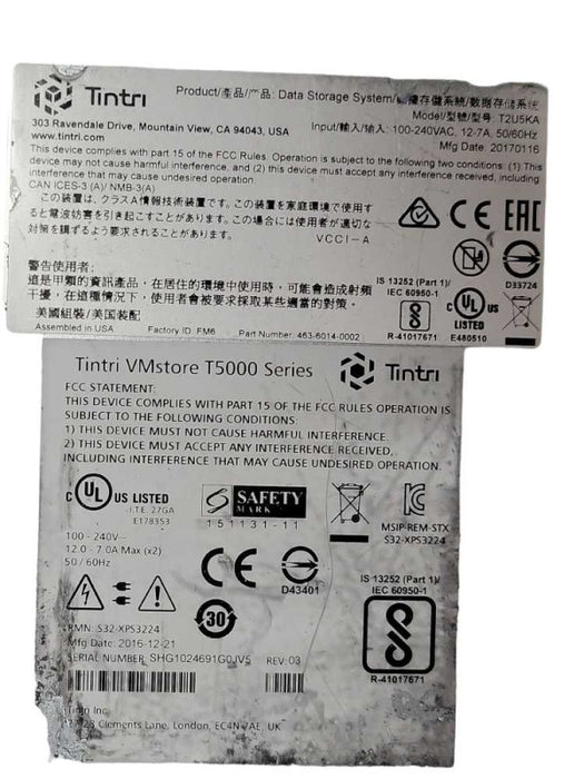 Tintri VMstore T5000 Series T2U5KA Data Storage System 24x 2.5\\" Bays, 2x PSU _