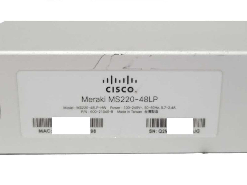 Cisco Meraki MS220-48LP-HW 48x Gigabit Ethernet PoE+ 4x 1G SFP Switch Unclaim Q_