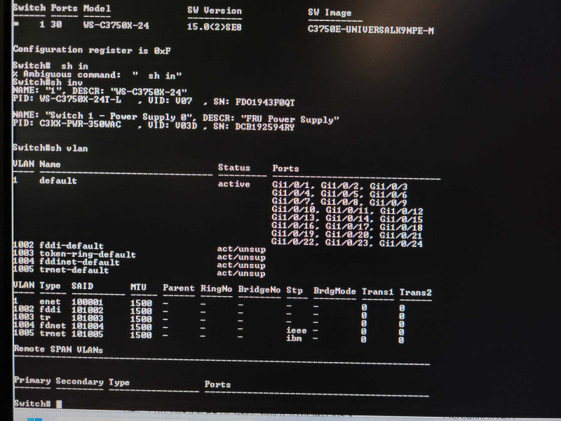 Cisco 3750x Series gigabit Network switch WS-C3750X-24T-L - fact reset  $