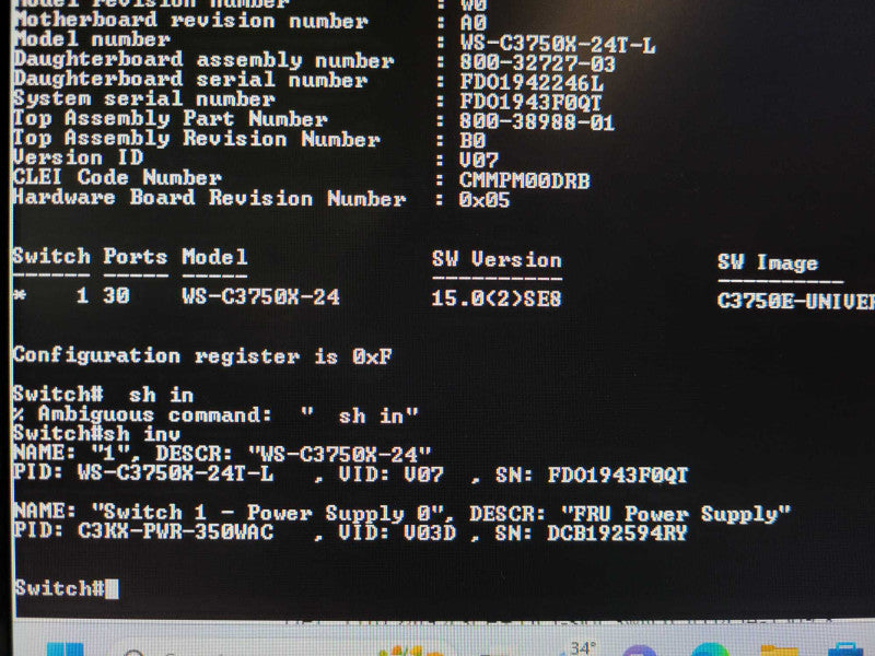 Cisco 3750x Series gigabit Network switch WS-C3750X-24T-L - fact reset  $