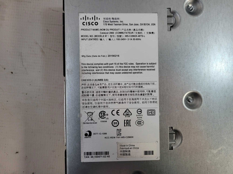 Cisco WS-C2960X-48TS-L 48-Port Gigabit Managed Switch | Factory Reset | $