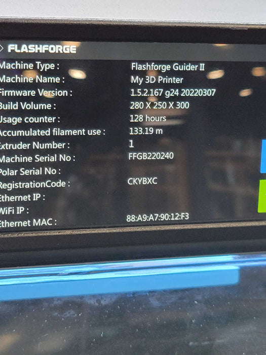 Flashforge Guider II Industrial  3D Printer - 280mm x 250mm x 300mm - 128HRS ONLY