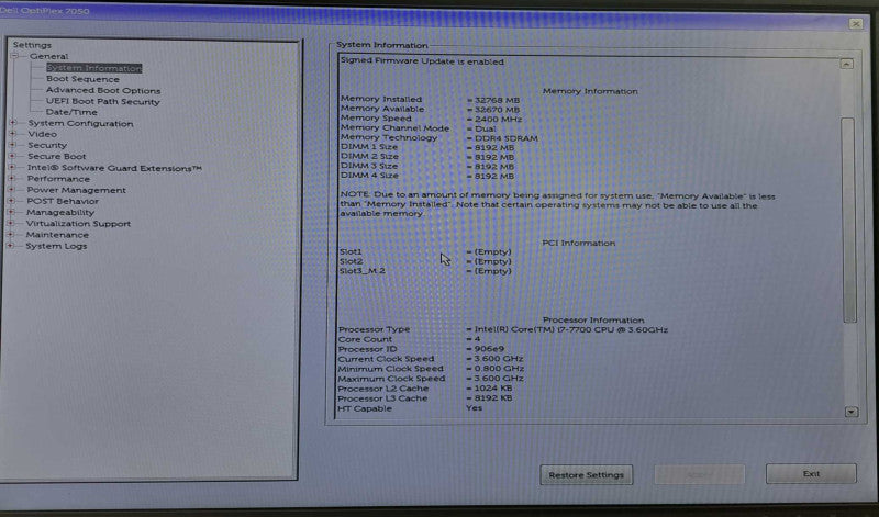 Dell OptiPlex 7050 SFF i7-7700 @ 3.60GHz 32GB DDR4 256GB M.2  )