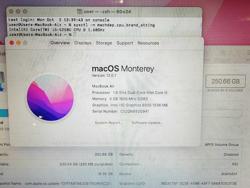 Apple Macbook Air 2015 13\\" Core i5-5250U @ 1.6GHz 4GB DDR3 250GB SSD (