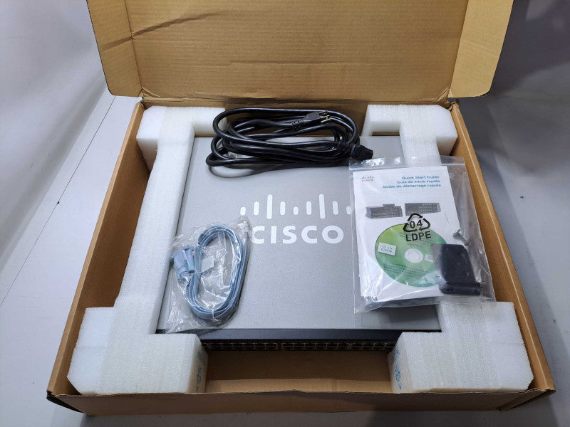 Cisco SG220-50P 50 Port Gigabit PoE Smart Plus Switch + Original Box & Cables )