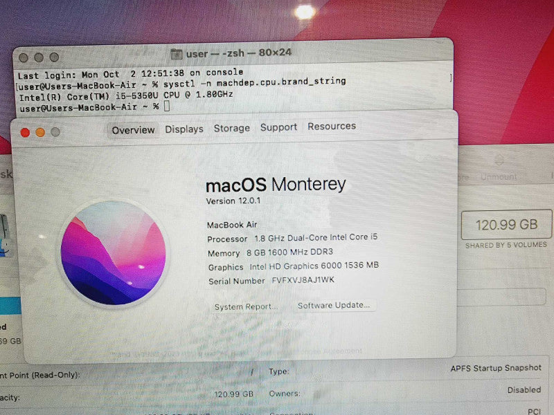 Apple Macbook Air 2017 13\\" Core i5-5350U @ 1.8GHz 8GB DDR3 120GB SSD (