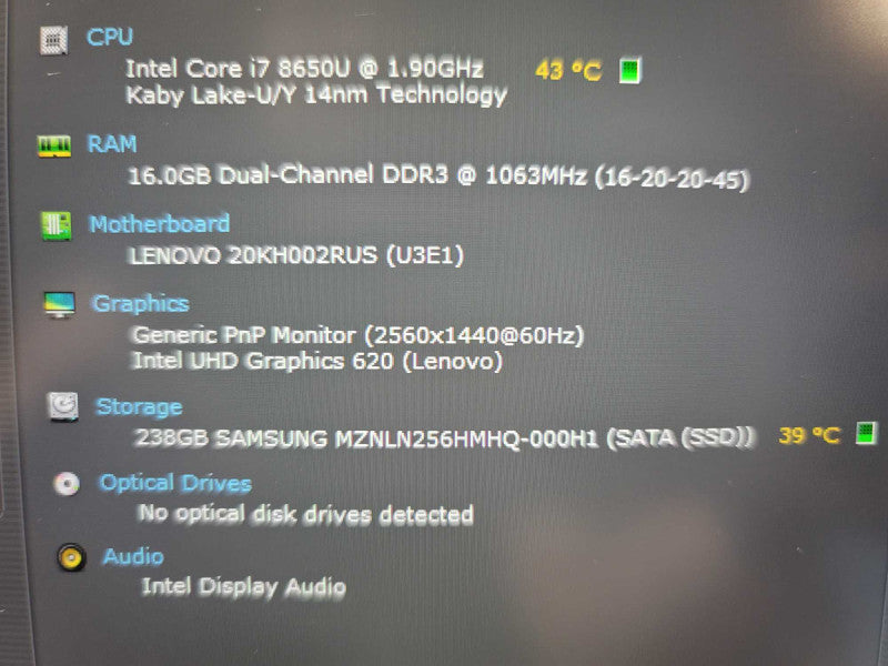 Lenovo ThinkPad X1 Carbon i7-8650U@ 1.90GHz, 16GB DDR4, 256GB m.2  Q